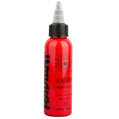Radiant Colors Tattoo Ink 1oz Bottle | Bold Vivid Red | High Pigment Load | Vegan | Made in USA (El Rojo Red)