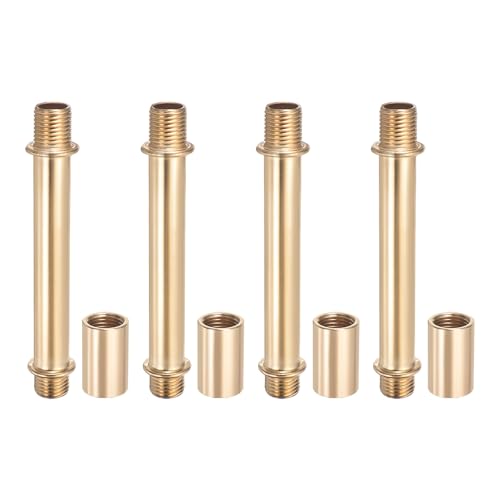 Image of PATIKIL Straight Pipe Lamp Stems Rod Kit, 4 Set M10 Carbon Steel 80mm(3.15 inch) Long Double End Thread Rod with Coupling Nuts Sleeve Connector for Table Lamps Chandeliers,Gold