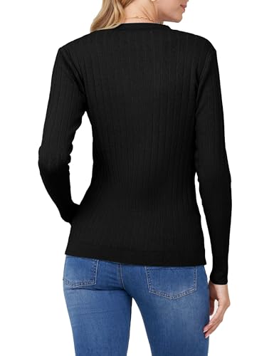 Merokeety MESWEATER03-BLACK-S Women'S 2024 Long Sleeve V Neck Ribbed Button Knit Sweater Solid Color Tops Black thumb #3