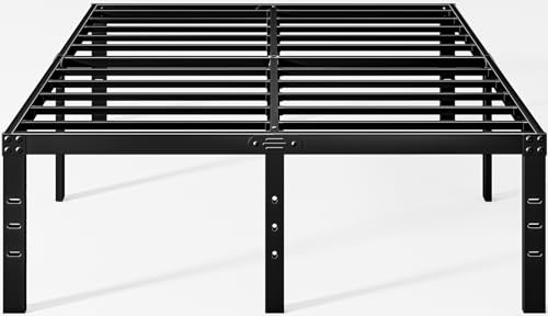 DTIG 18 Inch Queen Bed Frame No Box Spring Needed, Metal Platform Bed Frame Queen Size, Easy Assembly Heavy Duty Noise Free Tall Bed Frame, Black