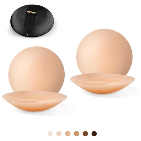 Niidor Nipple Covers Pasties 2 Pairs, Invisible Silicone Breast Petals Reusable Nipple Pads Coverups No Show Pasties Beige Cover
