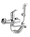 Wasserhahn Wandmontage mit Spritzpistole, ENGiNDOT Wand Badewannen-/Küchenarmatur mit 360° drehbarem Langem Wasserauslauf 1,5 M Federschlauch für Küchenspülen, Badewannen