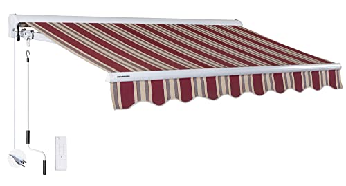 ADVANING Luxury Series, 14'x10' Electric Retractable Awning, Premium Quality Fully Assembled UV+ Sun Shade Canopy, Brick Red Stripes, EA1410-A430H2