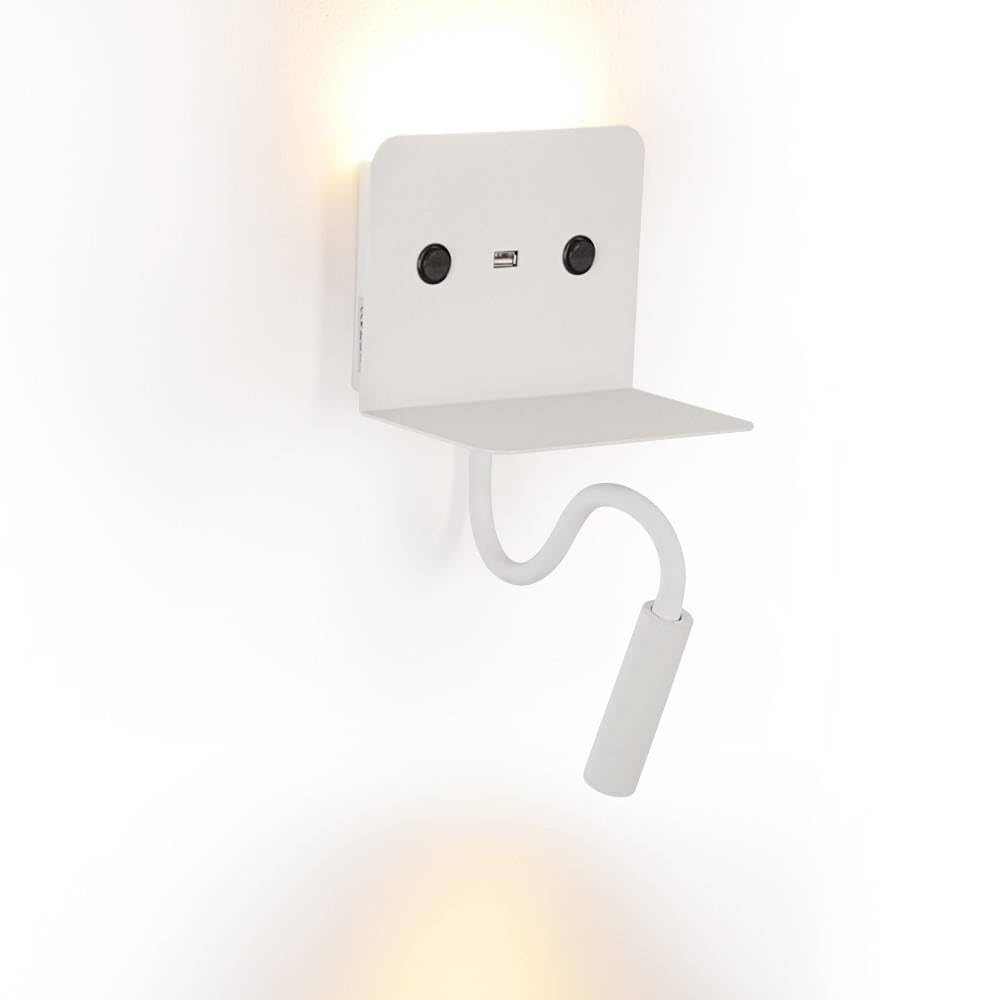 Applique Murale De Lecture LONDON Avec Bras Flexible Et Ports USB - LED Chaude, Design Nordique Pour Chambre Ou Bureau