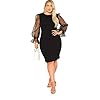 SheIn-Womens-Plus-Size-Elegant-Mesh-Contrast-Pearl-Beading-Sleeve-Stretchy-Bodycon-Pencil-Dress SheIn Women's Plus Size Elegant Mesh Contrast Pearl Beading Sleeve Stretchy Bodycon Pencil Dress Black XX-Large Plus