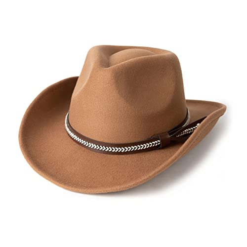 Image of Men & Women Classic Wide Brim Western Cowboy Cowgirl Hat | Classic Knit Band, Western Style, Lightweight, Adjustable Strap Inside, Interior Sweatband, Cowboy Costumes Accessories