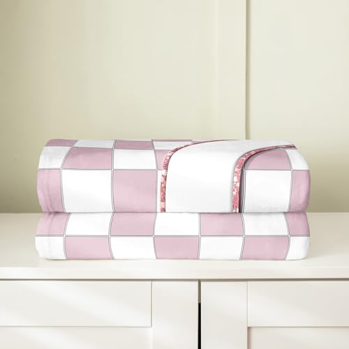 Image of Erosebridal Pink Initial C Fuzzy Plush Throw Kawaii Plaid Checkered Fleece Blanket Cute Personalized Monogram Flannel Blanket for Kids Girls,Fashion Grids Gingham Decor for Bed Couch Twin 60 inchx80 inch