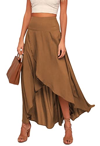 CHARTOU Women's Elegant High Waist Ruffled Hi-Low Irregular Wrap A-Line Midi Long Skirt2
