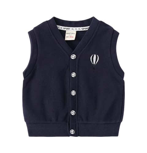 Toddler Baby Boys Girls Embroidered Sleeveless Sweater Vest V-Neck Autumn and Winter Little Kids Tank Button Cardigan