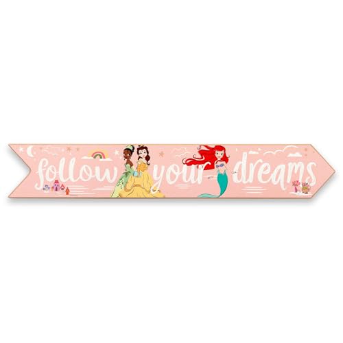 Image of Disney Princess Follow Your Dreams Arrow Wood Wall Decor - Fun Princess Wall Art for Kids' Bedroom, Playroom or Nursery