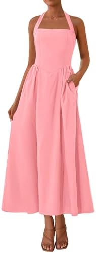 KIRUNDO Summer Dresses for Women 2026 Halter Maxi Wedding Guest Party Cocktail Semi Formal Elegant Classy Long Sundress