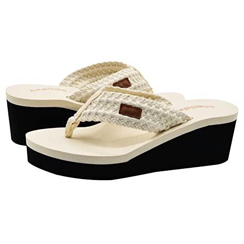 Image of MALIDA Womens Wedge Arch Support Flip Flops Cushion Soft Rubber Midsole Platform Thong Sandals with Rubber Sole