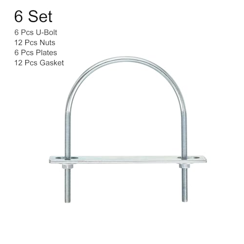 Image of uxcell Round U-Bolts, 6 Set 95mm Inner Width 130mm Length M6 Zinc-Plated Carbon Steel U Clamp Bolt with Nuts and Plates, for Boat Trailer