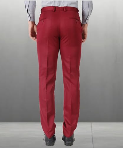 Image of MALENO Men's Slub Effect Solid Trouser | Classic Slim Fit Formal Trousers for Men | Slim Fit Trousers for Men