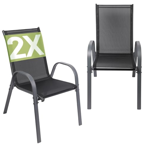 Albatros Gartenstühle 2er Set Kuba – stapelbar mit robustem Metallgestell - hohe Belastbarkeit – Bequeme Stapelstühle auch als Terrassenstühle oder Balkonstühle - verbesserte Version 2025