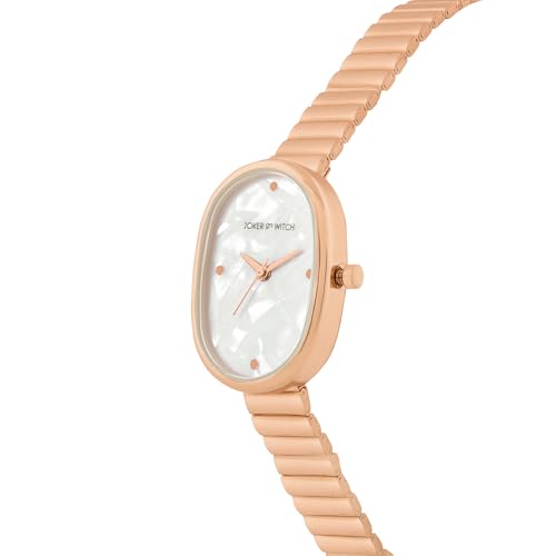 Image of Joker & Witch Eterna White MOP Small Oval Dial Rose Gold Linked Chain Strap Women's Watch