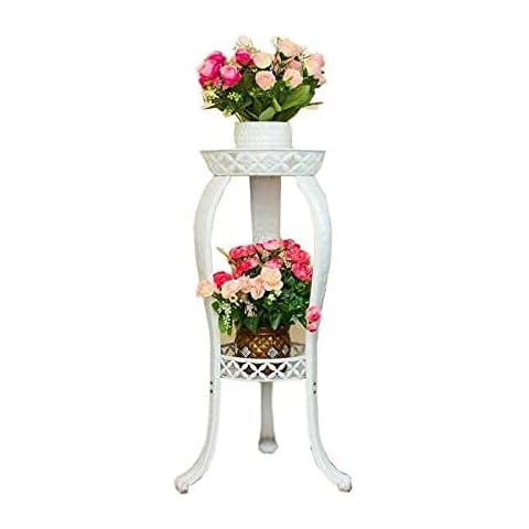 Metal Potted Plant Stand, 32inch Rustproof Decorative Flower Pot Rack with Indoor Outdoor Iron Art Planter Holders Garden Steel Pots Containers Supports Corner Display Stand (L-White) Cover