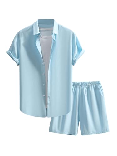 Floerns Men's 2 Piece Outfit Short Sleeve Shirt Blouse and Drawstring Shorts Set3