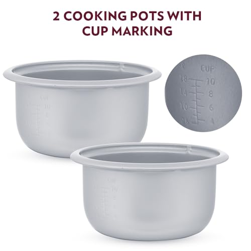 Image of Borosil Pronto Dual 2.8 L Electric Rice Cooker with 2 Pot | 1000W, Keep Warm Feature with Indicator Display, Anti Skid Rubber Feet | Cook & Boil Noodles, Rice, Upma, Idli, Dhokla | 2 Years Warranty