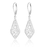 XFSRG Pendientes Oro 14K Mujer Colgantes Rombo Filigrana Vintage Motivos Largos Para Atuendos Retro Celebraciones Fiestas