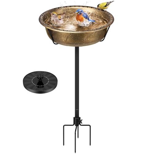 VIVOHOME Bird Bath with Solar Fountain for Outside, Weather-Resistant ABS Birdbath Bowl with Solar Powered Pump, Metal Ground Stake for Outdoor, Garden, 1.45 Gallons, Copper
