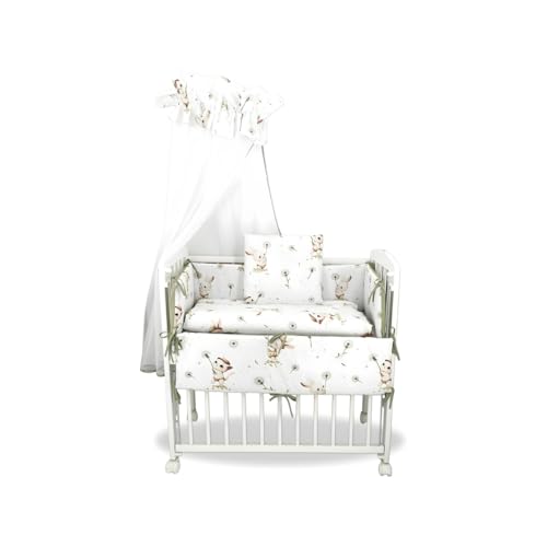 Beistellbett Babybett-Set mit Himmel, Hasen-Pusteblumen-Design, Weiß und Salbeigrün, 6-teilig (Salbeigrün) Beistellbett Babybett-Set mit Himmel, Hasen-Pusteblumen-Design, Weiß und Salbeigrün, 6-teilig (Salbeigrün)