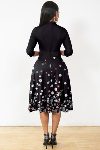 Image of Nmoder Casual Dresses for Women Semi Formal Fit and Flare 3 /4 Sleeve A-line Church Work Dress with Pockets