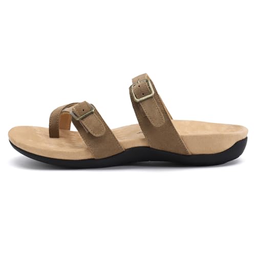 Image of Athlefit Women's Orthopedic Sandal with Arch Support | Adjustable Slip On Open Toe Flat Thong Flip Flops,Plantar Fasciitis Comfy Cushioned Footbed,Dressy Casual Walking Summer