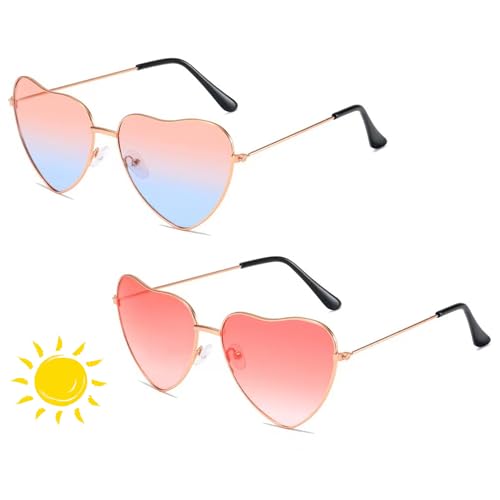 TuseRxln Retro Herz Party Brillen Sonnenbrille, 2 Paar Retro Party Brillen Kostümzubehör Party Brille Rosa, Hippie Herzförmige Brille für Kinder Herren Damen 60er 70er 80er 90er Party Hippie Chic