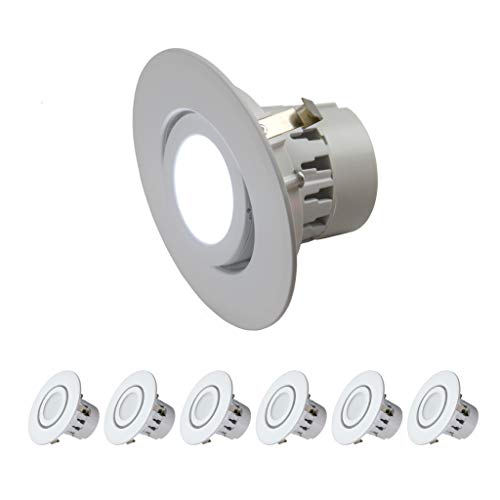 QuestLED 4” LED Adjustable Rotating Downlight 6 Pack, 10W Dimmable LED Ceiling Light, Gimbal & Round Lens (5000K Crystal White Glow)
