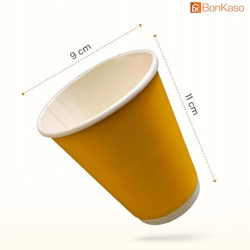 Image of BonKaso 360ml Double Wall Disposable Cups | Beer-Style Ripple Glass for Hot & Cold Drinks | Insulated Leak-Resistant Beverage Glasses for Events & Cafes - Yellow - Pack of 25