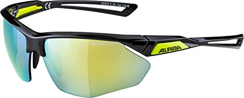 ALPINA NYLOS HR - Verspiegelte und Bruchsichere Sport- & Fahrradbrille Mit 100% UV-Schutz Für Erwachsene, black, One Size