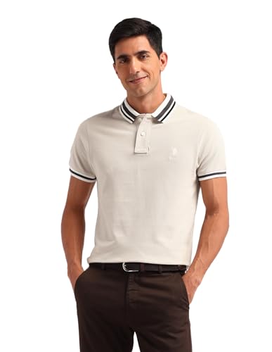 Image of U.S. Polo ASSN. Solid Slim Fit Polo T Shirts for Men - 100% Cotton, Half Sleeves Mens Tshirt