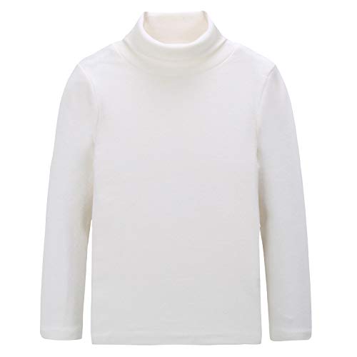CUNYI Boys Girls Turtleneck Long Sleeve Soft Cotton T-Shirts Solid Color Warm Tops, SA12578, White, 150