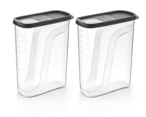 BH | Food Storage Box with Flip Top Lids | 2-Pack | 2.75L (L:19cm W:9cm H:24cm) |Cereal Dispenser | Clear Plastic Storage Containers | BPA Free |Microwave Freezer & Dishwasher Safe - by Best House