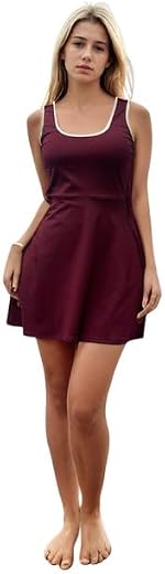 Athena Lifestyle Women &amp; Girl Polyester Solid Round Neck Hand Wash Regular Swimming Dress Maroon