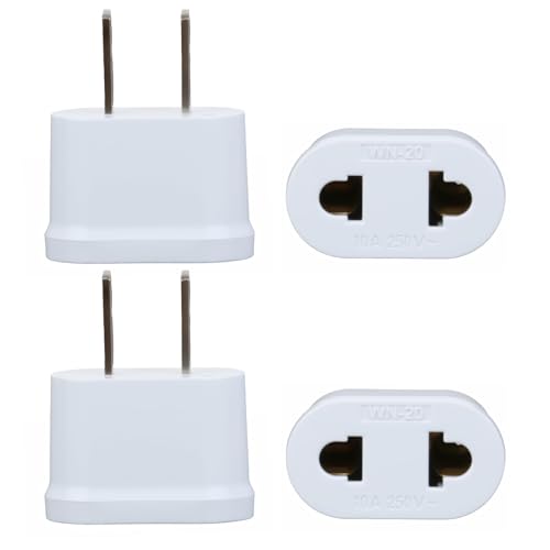 4 Piezas Adaptador Enchufe Europeo a Americano Adaptador USA Europa para Europa/USA/Us/China/Japón/Canadá/México/Acerca, Blanco