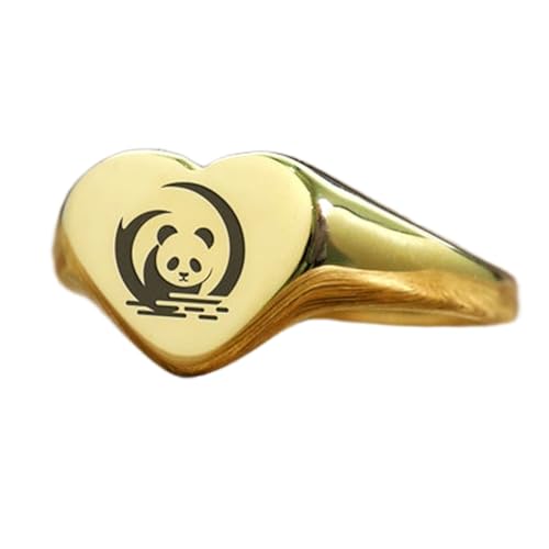 Bague panda cœur argent sterling 925 plaqué or chevalière vintage