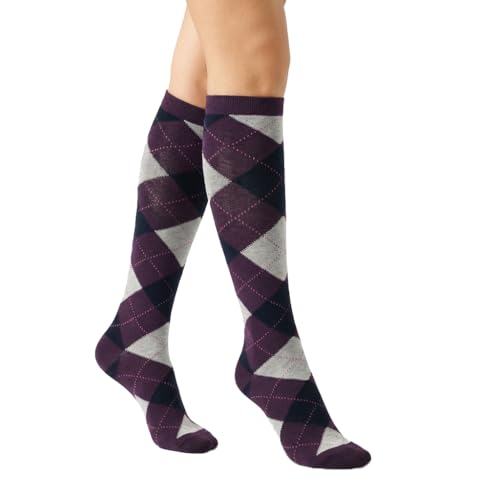 Image of Couver Women's Argyle Knee High Socks - Soft Acrylic Over the Calf Tube Style Socks for Casual Athletic - One Size