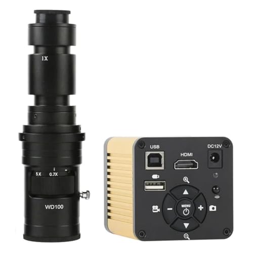 顕微鏡キット 顕微鏡カメラ 4K 40MP 1080P HDMI USB デジタル工業用電子顕微鏡カメラ U ディスクストレージ ビデオレコーダー付き 電話 PCB はんだ付け用 顕微鏡レンズアダプター(Color:With 500x lens)