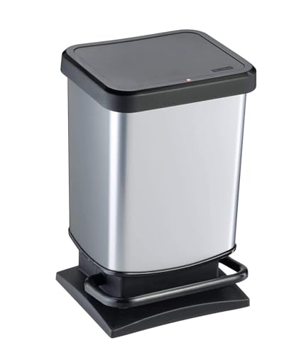 Rotho Paso Mülleimer 20l mit Deckel, Kunststoff (PP) BPA-frei, silbermetallic, 20l (29.3 x 26.6 x 45.7 cm), Silber Rotho Paso Mülleimer 20l mit Deckel, Kunststoff (PP) BPA-frei, silbermetallic, 20l (29.3 x 26.6 x 45.7 cm), Silber