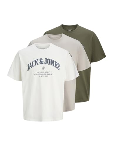 T-shirt Jack & Jones lot de 3 Jjedenver graphic tee ss o-neck homme basique noir blanc