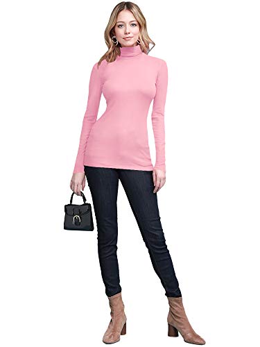 Image of Lock and Love Women's Turtleneck Top Lightweight Long Sleeve Slim Fit Pullover, Soft Rayon Stretch Layering Basic, S-3XL
