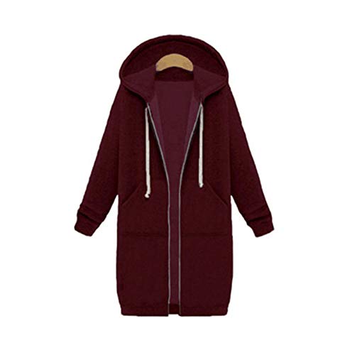 SotRong Sudadera con capucha con cremallera, manga larga, forro polar, casual, holgada, con bolsillos, suéter con capucha, rojo vino, 3XL Cover