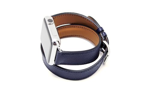 Maxjoy Compatible with Apple Watch Band, 42mm 44mm 45mm 46mm 49mm Leather Bands Strap with Compatible with Apple iWatch Ultra 2 SE Series 10 9 8 7 6 5 4 3 2 1 Sport Edition, Dark Blue