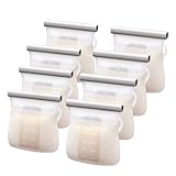 Lictin 8PCS Silicone Breastmilk Storage Bags, 8.5oz/250ml Reusable Breast Milk Storage Container, BPA-Free Self-Standing Milk Storing Bags for Breastfeeding, Leak-Proof Baby Food Storage Containers