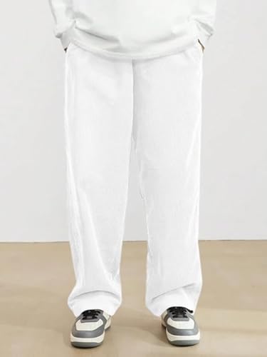 Image of The Goal Studio Men's Premium Corduroy Wide-Leg Trousers | Retro Textured Baggy Sweatpants | Korean Minimalist Relaxed Fit Joggers | Stretchable Lower | Y2K