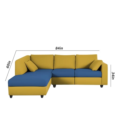 Image of Florian LHS 4 Seater L Shape Sofa Set for Living Room (Blue Yellow Fabric) Premium Fabric Sofa