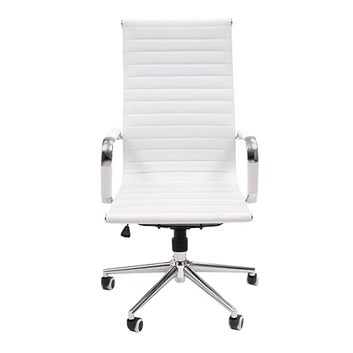 Homely - Sillón de despacho Manager | Diseño Moderno | Sillón de Oficina, Estudio, Escritorio | tapizado Polipiel | Base Cromo | Giratorio y Regulable en Altura | Respaldo Alto | Color Blanco