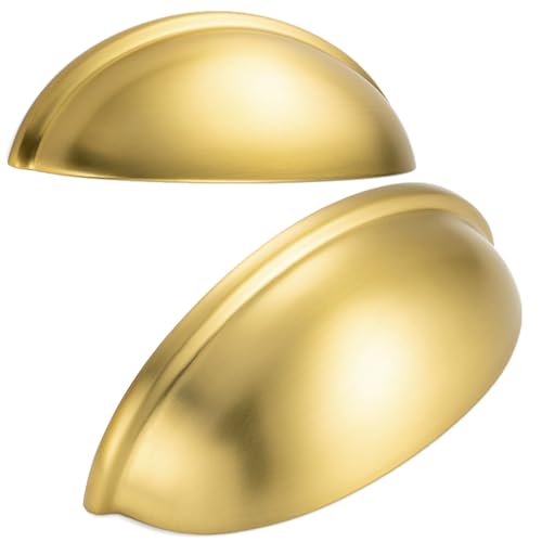 BEROSSA 10 Pack 3 Inch Brushed Gold Cup Drawer Pulls Gold Cabinet Handles Gold Cabinet Pulls for Kitchen Cabinets 1886 Drawers Bedroom Dresser Bathroom Vanity Cupboard